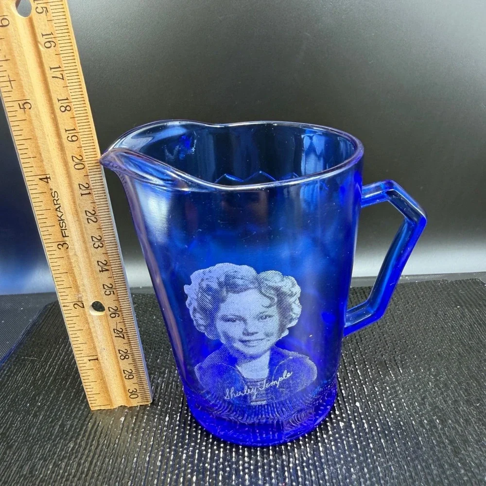 Vintage Shirley Temple‎ Cobalt Blue Glass Pitcher Creamer Depression Glass 1930s